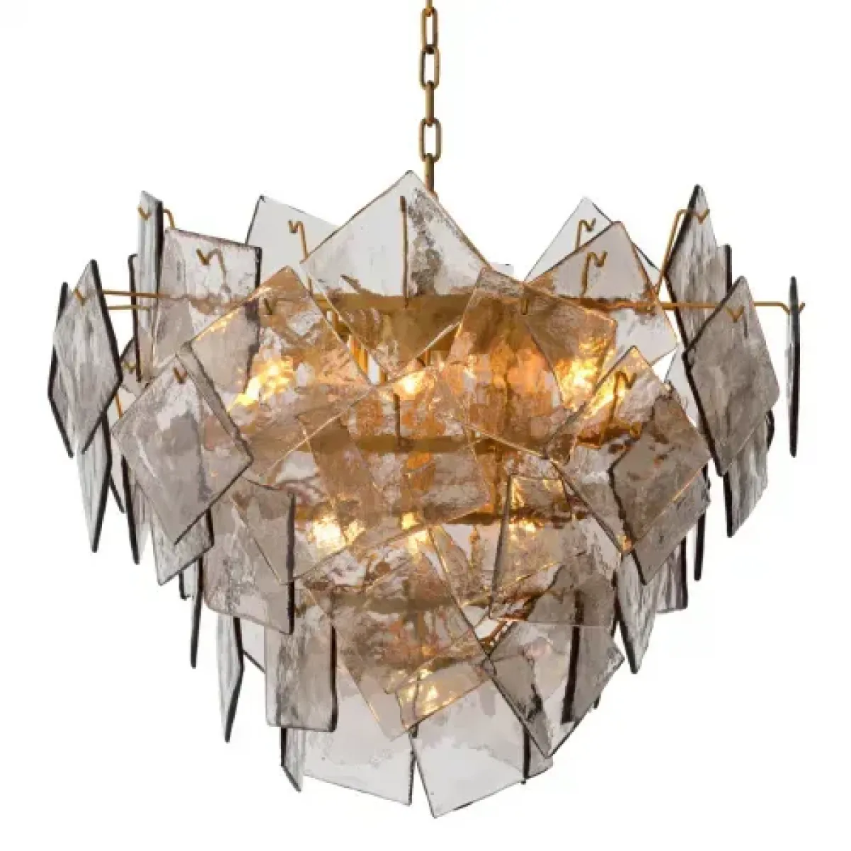 Luxury Antique Brass Chandelier with Smoke Glass Front View by Luxury Group International