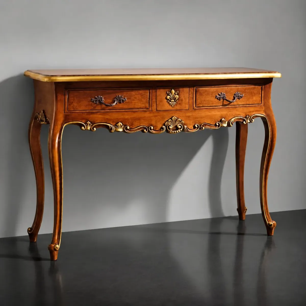 Luxury Baroque Console Table with Dual Drawer Storage & Gold Accent Detailing Front View by Luxury Group International