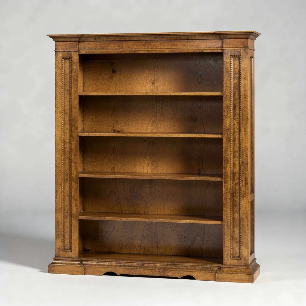 Luxury Baroque Wooden Open Shelving Bookcase with Architectural Pilaster Detailing Front View by Luxury Group International