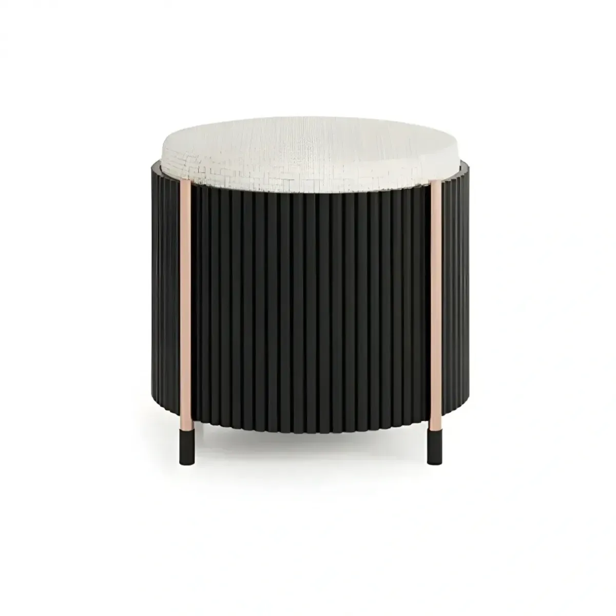 Luxury Black Fluted Stool with Ivory Upholstered Seat and Metal Accents Front View by Luxury Group International