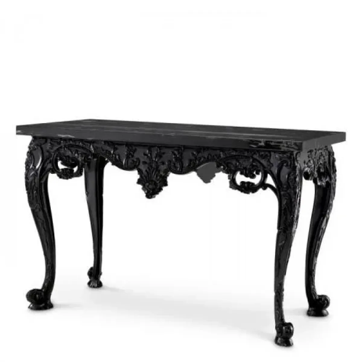 Luxury Black Marble Finish Console Table Front View by Luxury Group International
