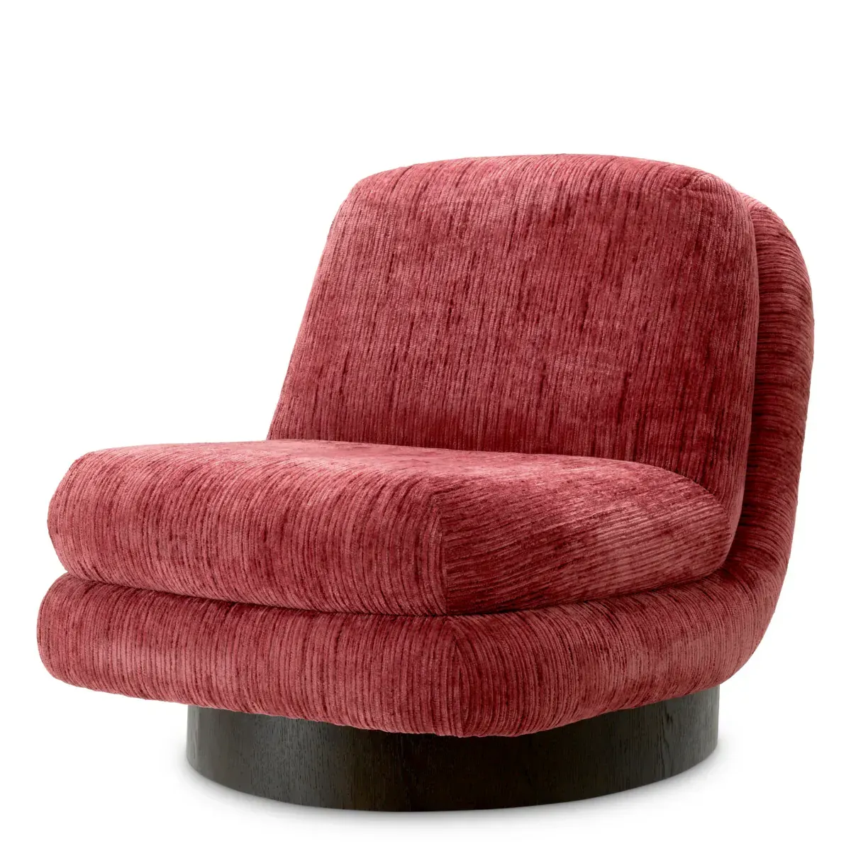 Luxus Bordeaux Drehbarer Loungesessel mit Ebenholz-Eichenfurnierbasis – Luxus Drehstuhl Vorderansicht von Luxury Group International