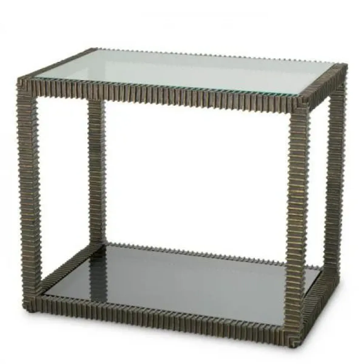 Luxury Bronze Highlight Smoke Glass Side Table Front View by Luxury Group International