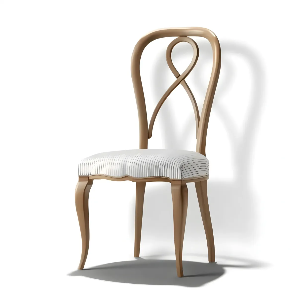Luxury Champagne Upholstered Dining Chair with Curved Ribbon Backrest and Sculpted Wooden Frame Front View by Luxury Group International