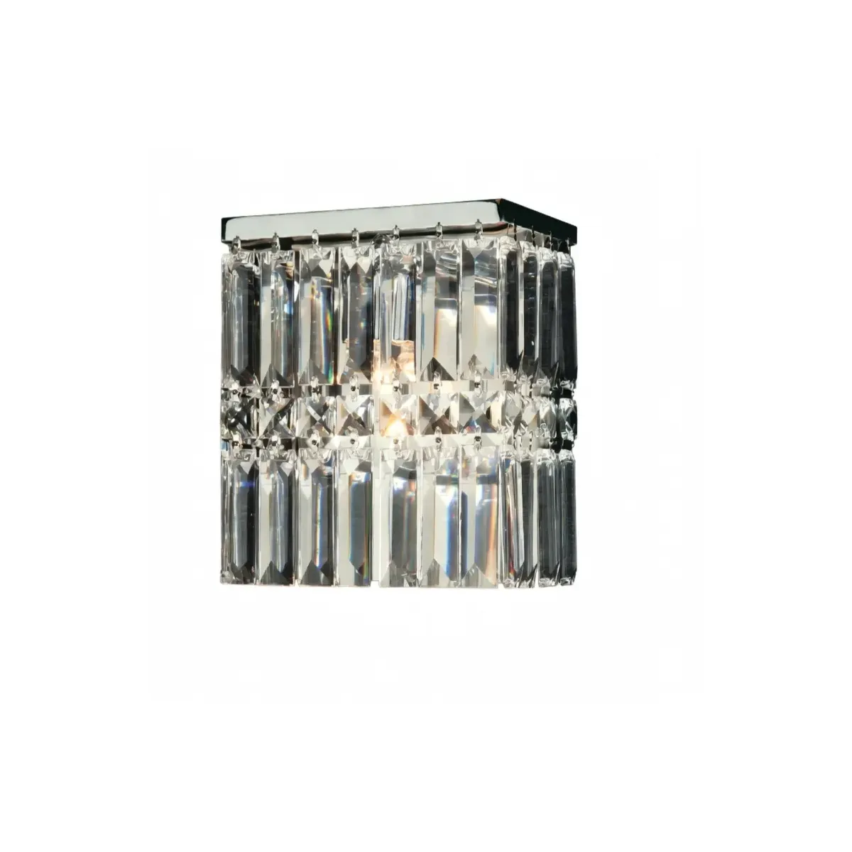Luxury Chrome Crystal Wall Lamp with Double-Layer Prism Glass Design Front View by Luxury Group International
