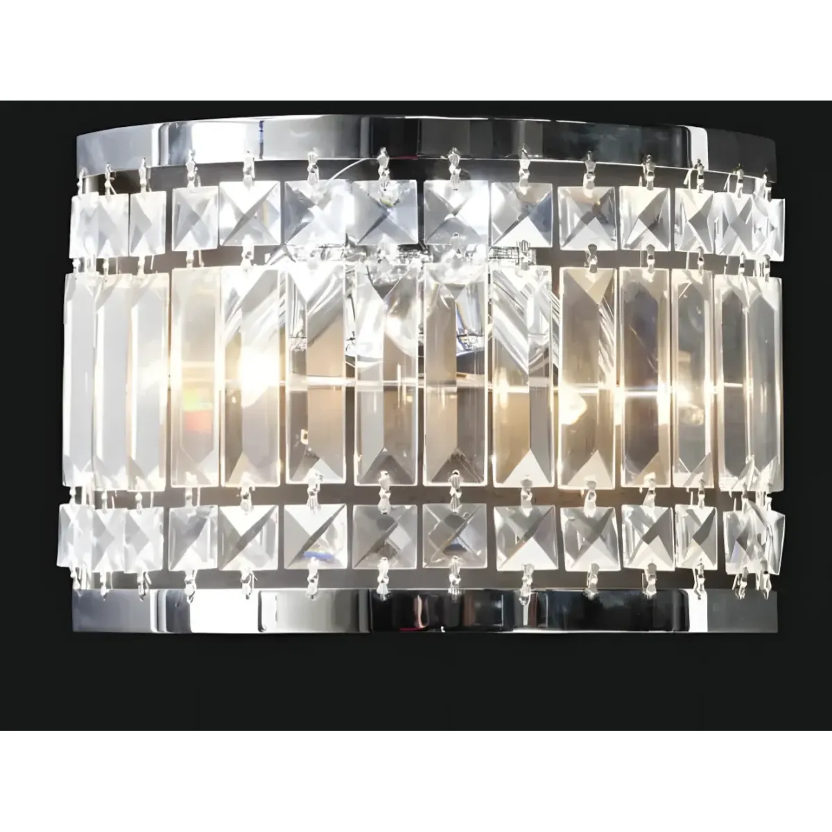 Luxury Chrome Crystal Wall Lamp with Geometric Prism Detailing & Modern Cylindrical Design Front View by Luxury Group International