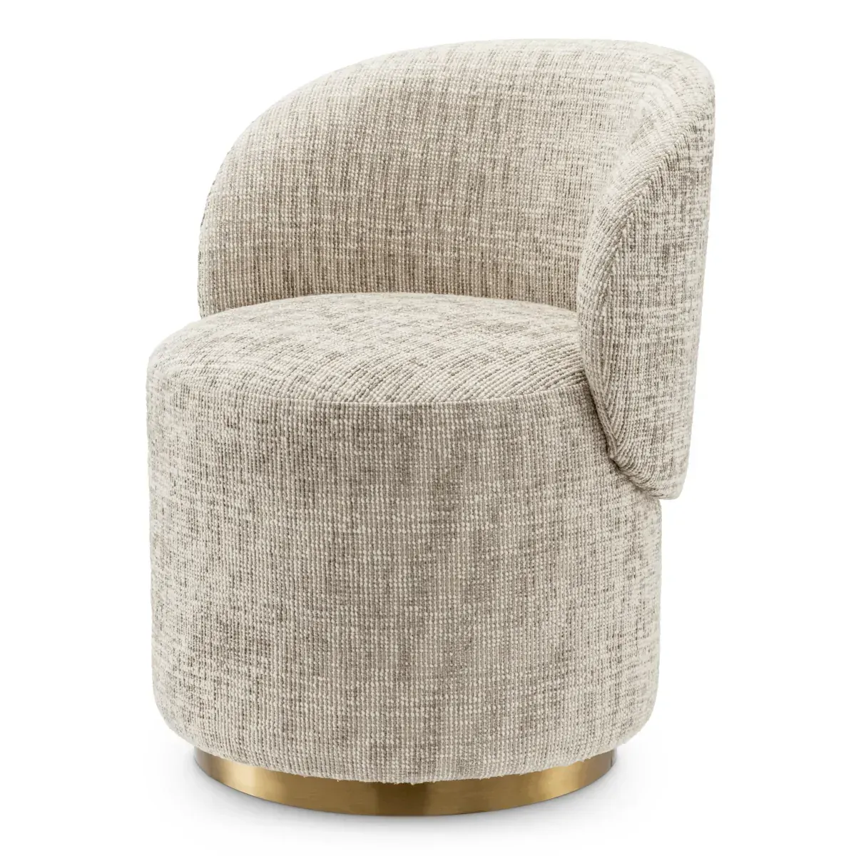 Luxury Cream Bouclé Barrel Accent Chair with Curved Backrest & Brushed Gold Base by Luxury Group International