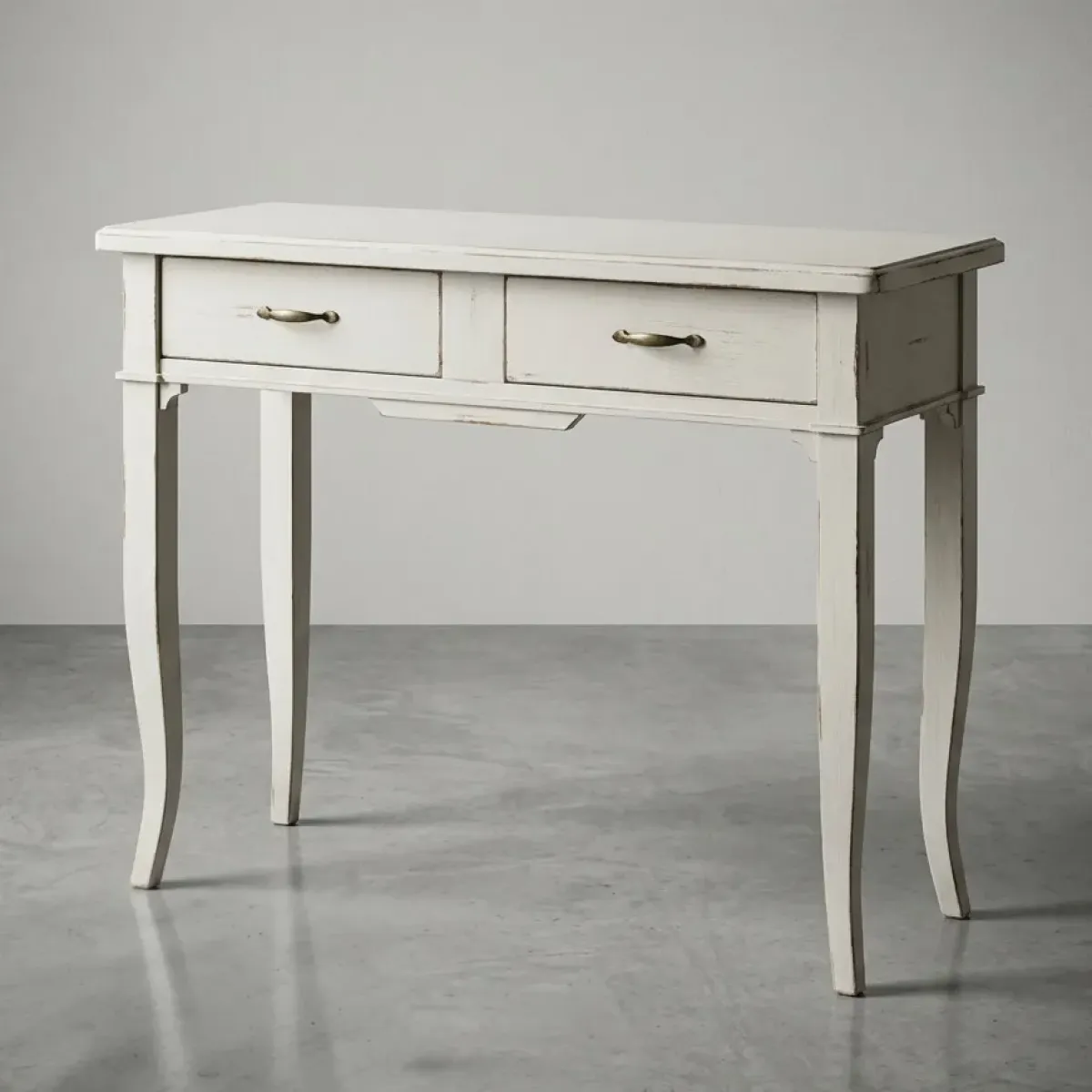 Luxury Distressed White Wooden Console Table with Dual Drawer Storage Front View by Luxury Group International