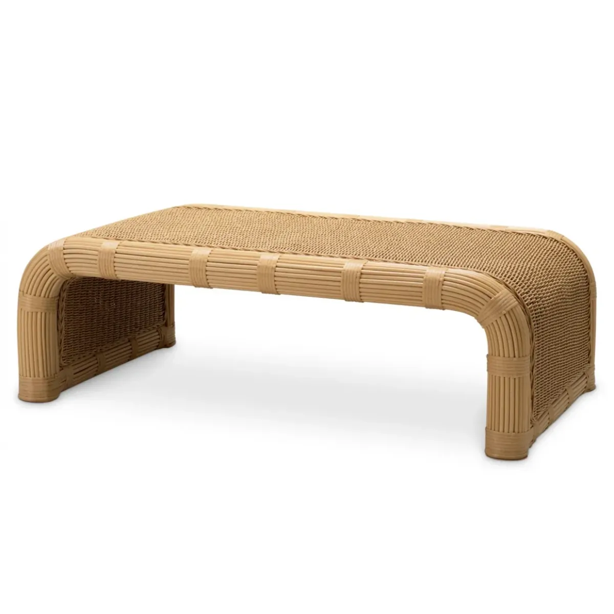 Luxury Faux Rattan Outdoor Coffee Table in Honey Finish 125 cm - Outdoor Coffee Table Front View by Luxury Group International