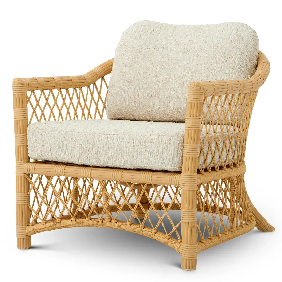 Luxury Faux Rattan Outdoor Lounge Chair with Arden Natural Cushions Front View by Luxury Group International
