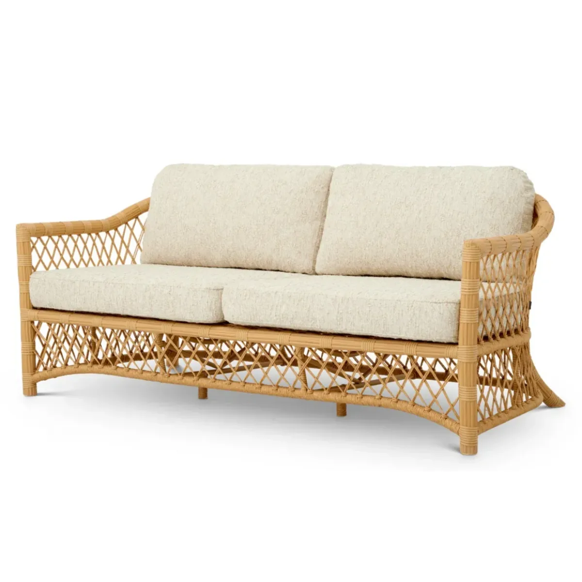 Luxury Faux Rattan Outdoor Sofa with Arden Natural Cushions 180 cm Front View by Luxury Group International
