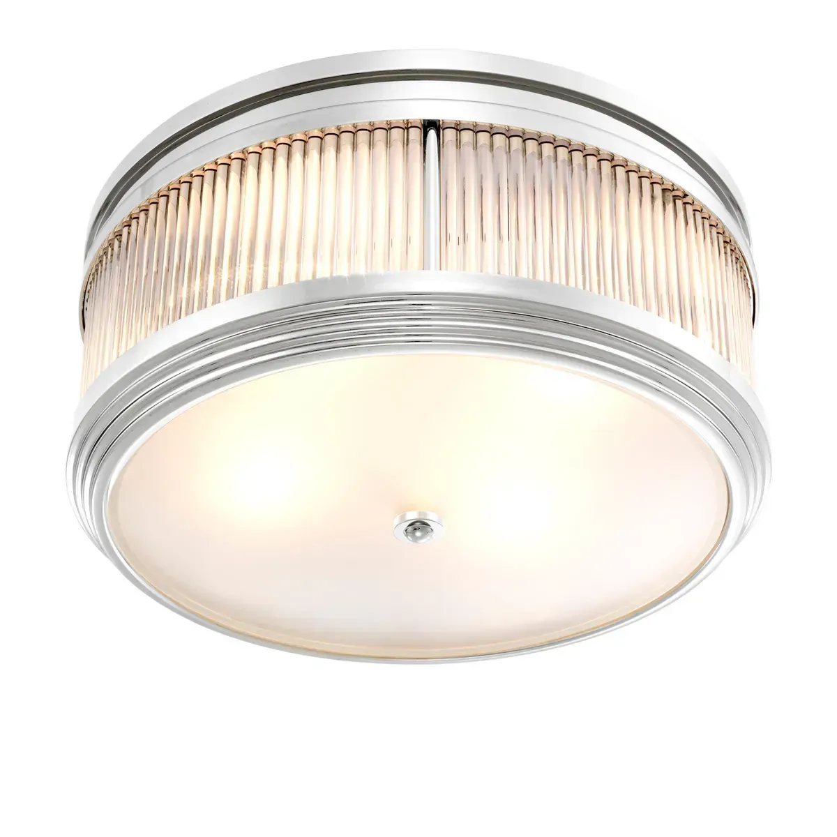 Luxury Flush Mount Ceiling Light in Polished Chrome with Ribbed Glass Drum Shade by Luxury Group International