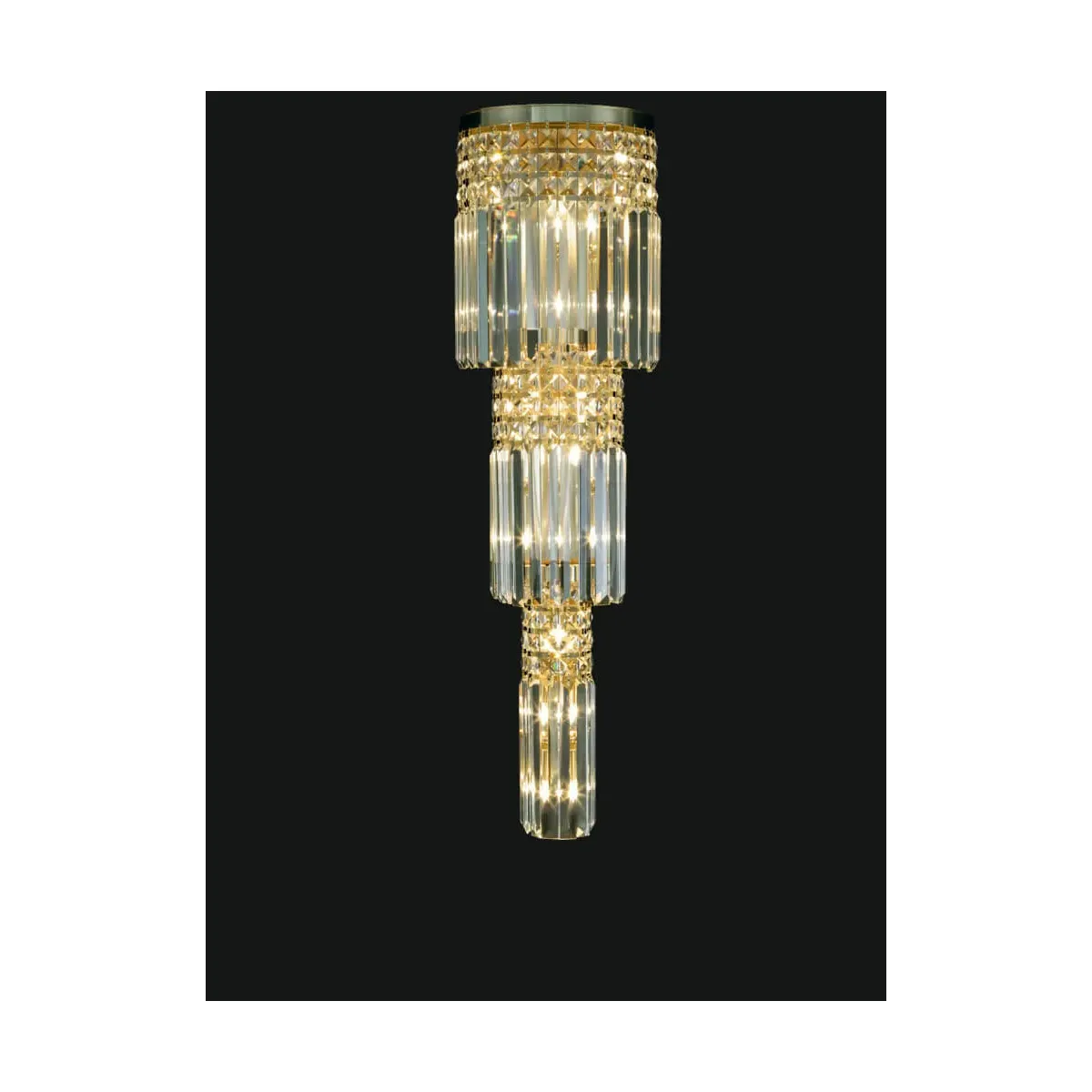 Luxury Gold Glam Crystal Wall Lamp with Tiered Prism Design and Glass Rod Detailing by Luxury Group International