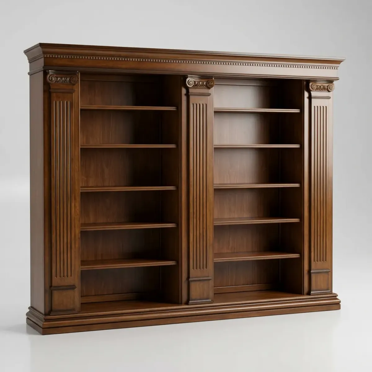 Luxury Grand Baroque Open Display Shelve Cabinet with Architectural Column Detailing Front View by Luxury Group International