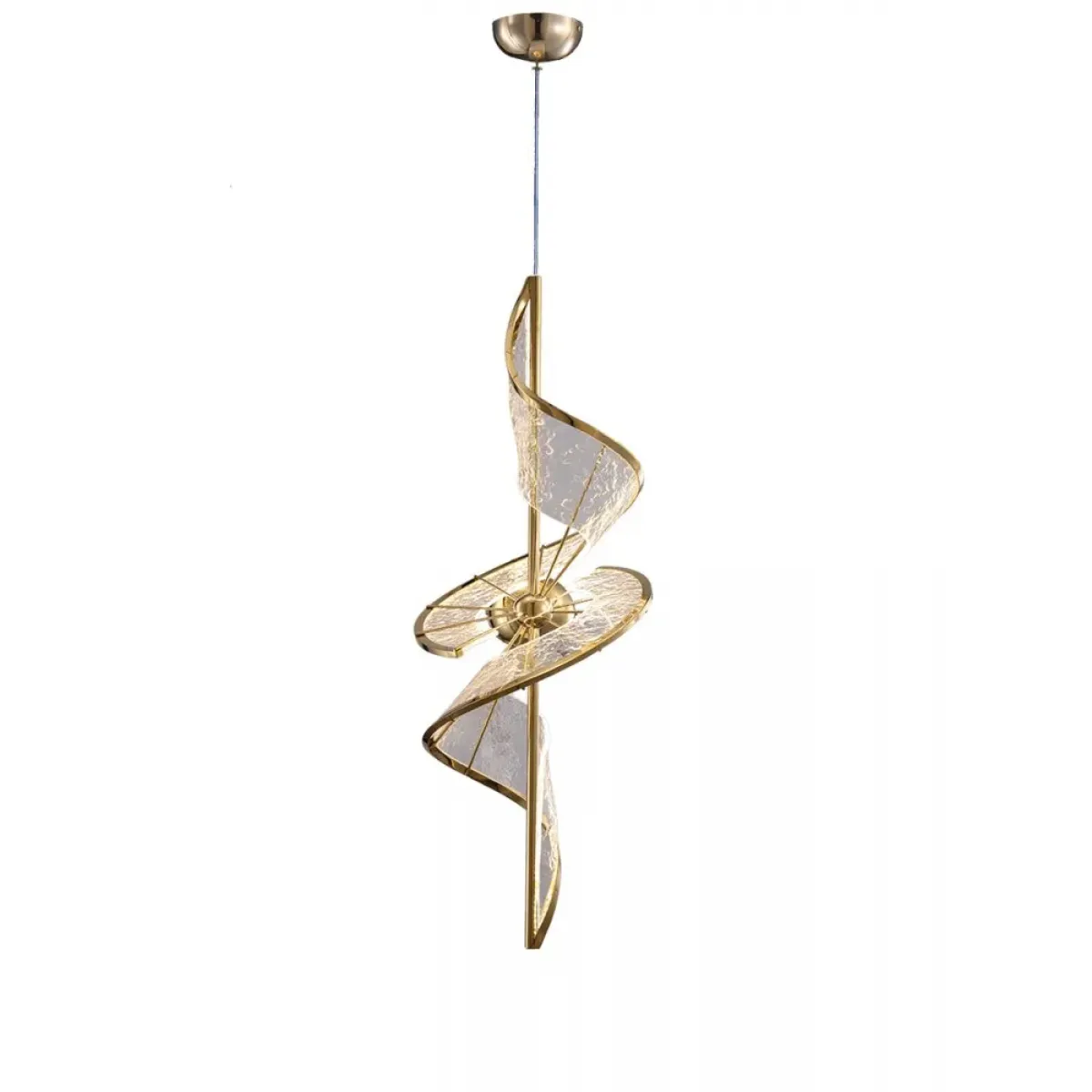 Luxury Modern Chandelier in Champagne Gold Metal with Spiral Ribbon Shades Front View by Luxury Group International