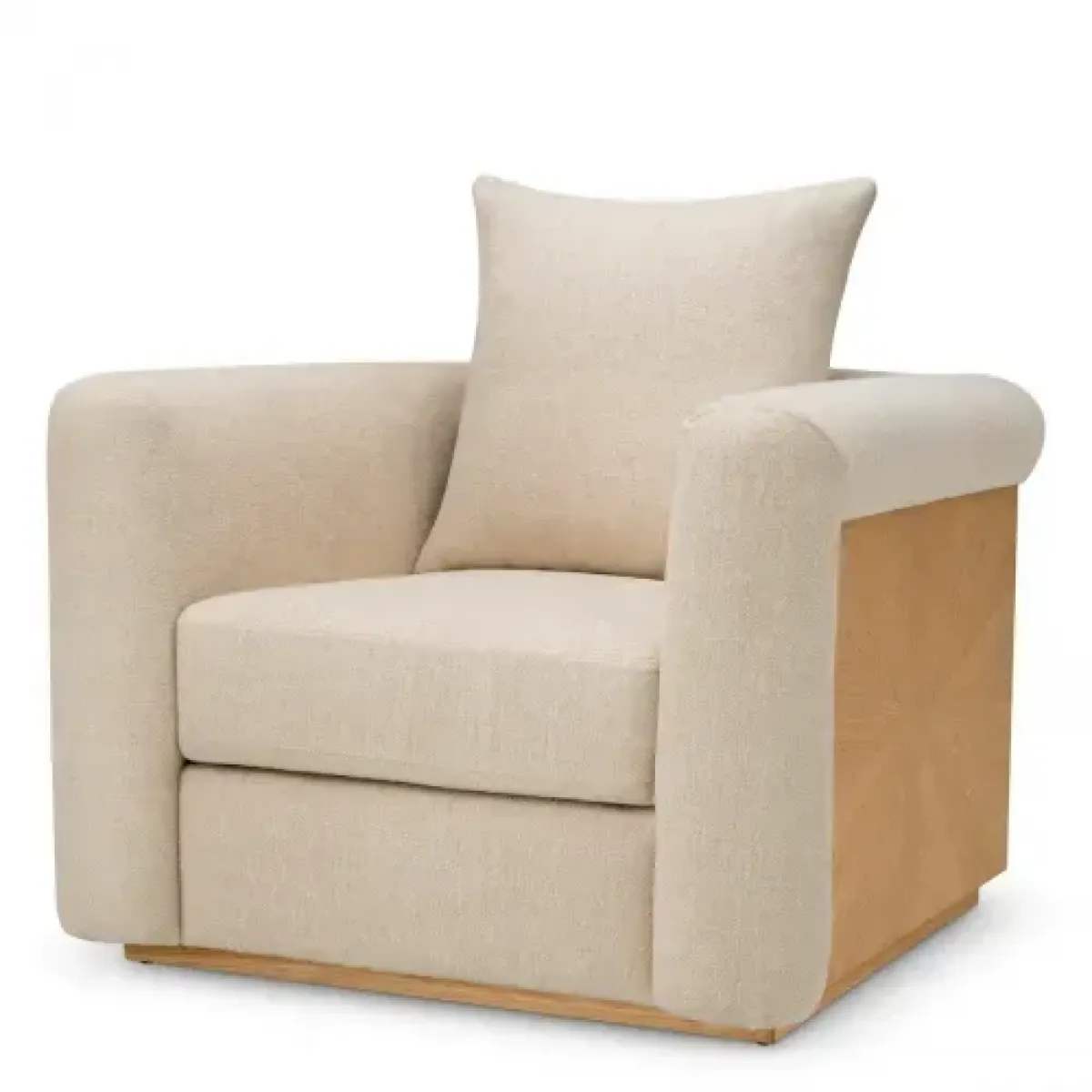 Luxury Natural Oak Veneer Sophisticated Fabric Chair Front View by Luxury Group International