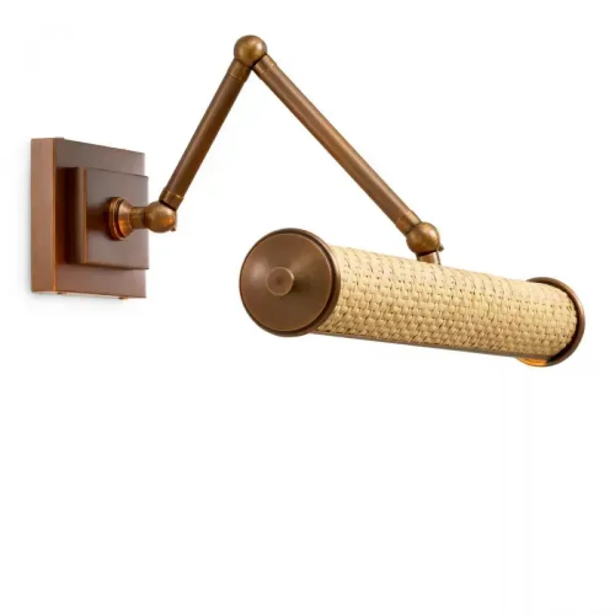 Luxury Natural Rattan Antique Brass Finish Wall Lamp Front View by Luxury Group International