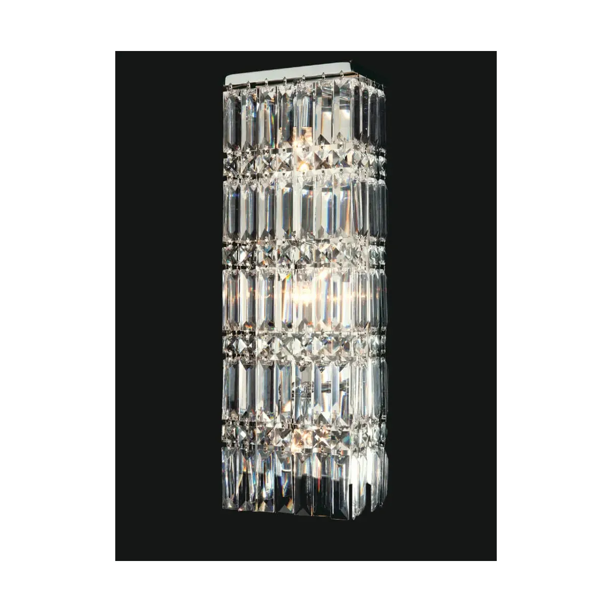 Luxury Rectangular Crystal Wall Light in Chrome Finish with dangling prism strands Front View by Luxury Group International