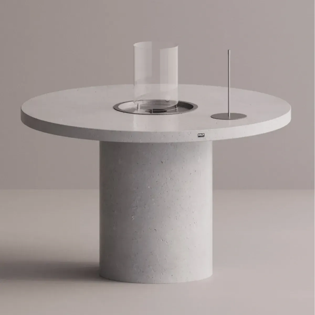 Luxury Round Bioethanol Fire Pit Dining Table in Natural Stone Finish by Luxury Group International