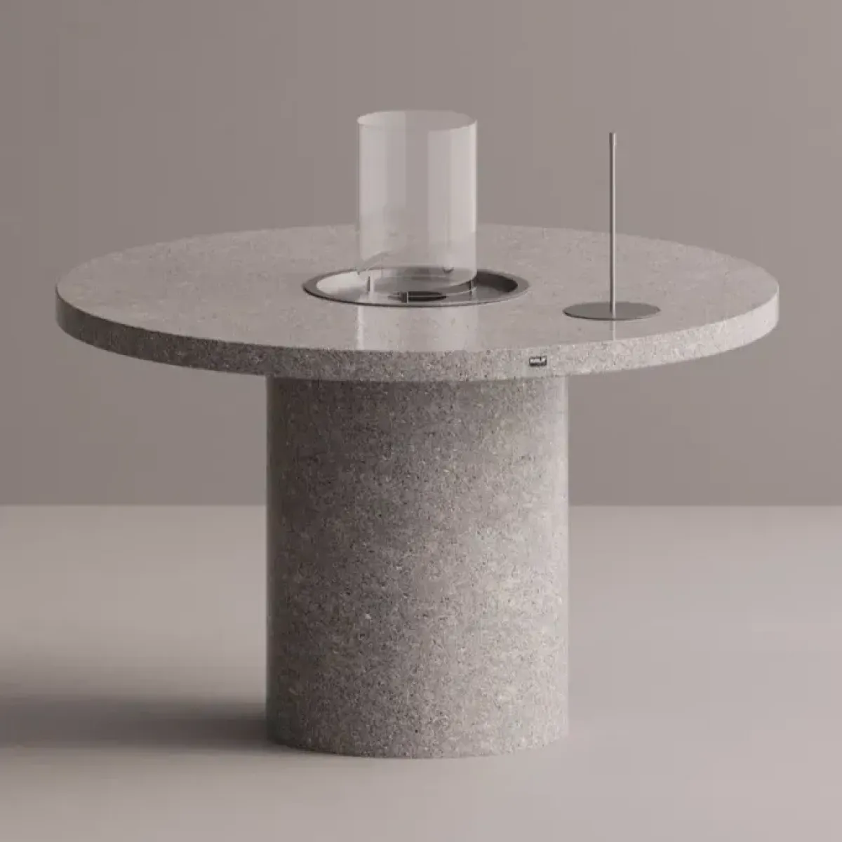 Luxury Round Bioethanol Fire Pit Dining Table in Natural Stone Finish by Luxury Group International