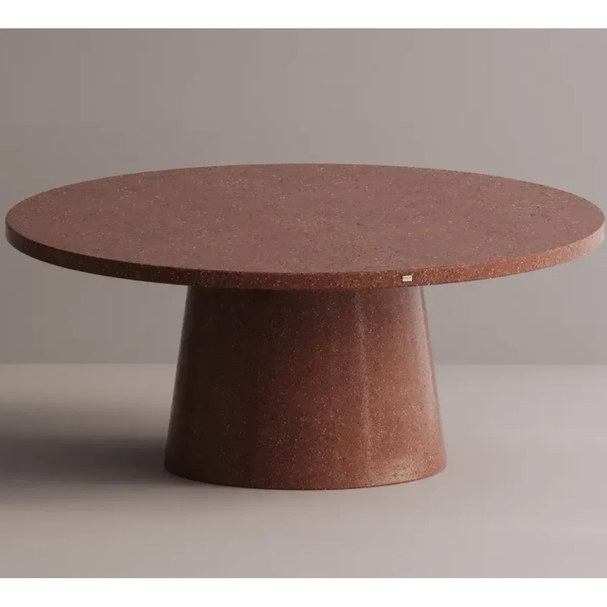 Luxury Round Pedestal Table in Maroon Terrazzo Matte Finish with Speckled Texture by Luxury Group International