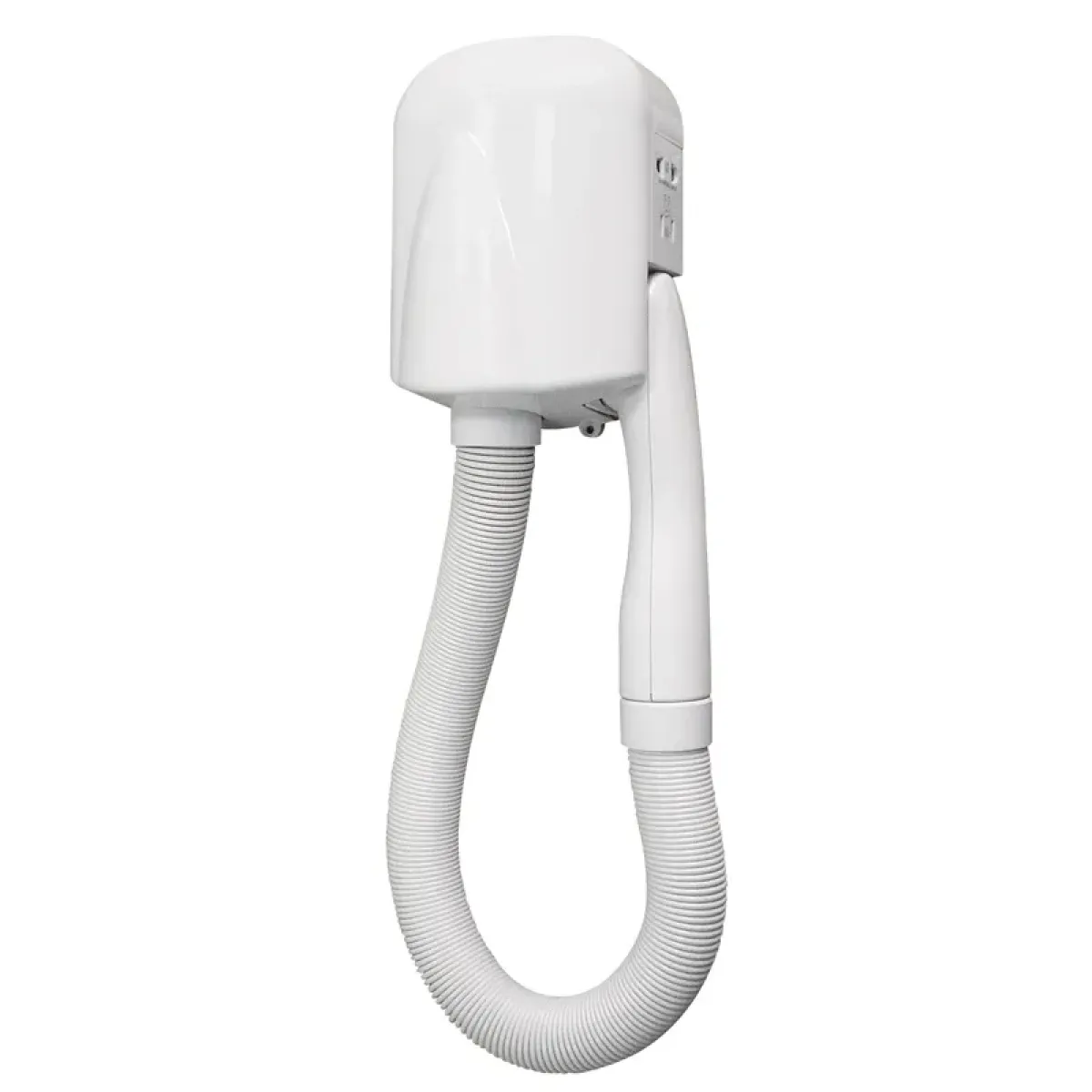 Luxury Small Automatic Hotel Hair Dryer with Flexible Hose & Dual Voltage Shaver Socket Front View by Luxury Group International