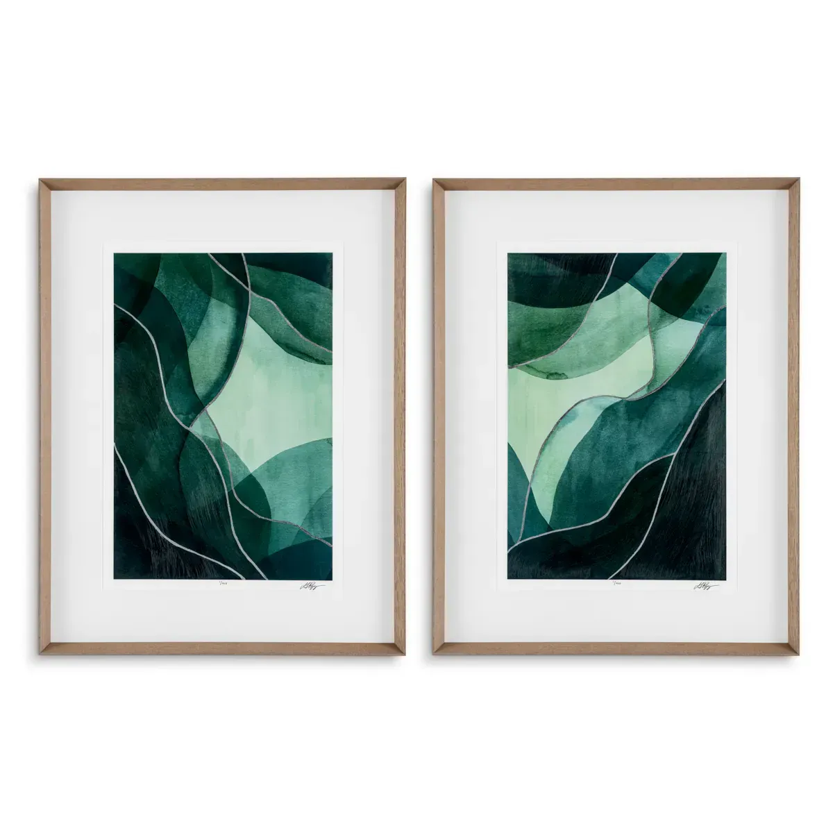Luxury Tide Source Abstract Wall Art Print Set in Natural Wooden Frames - Luxury Wall Art Front View by Luxury Group International