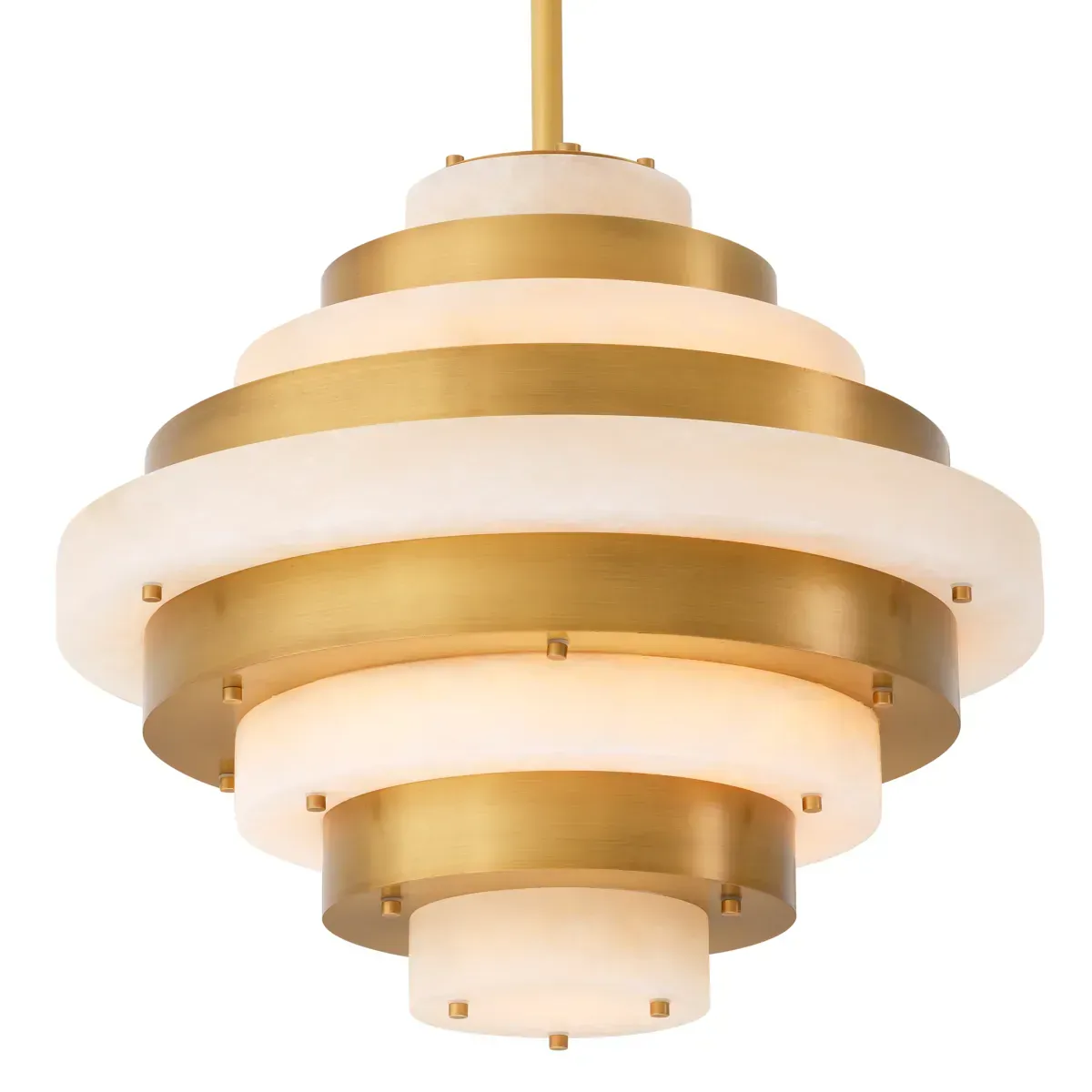 Luxury Tiered Alabaster Ceiling Lamp with Brushed Brass Art Deco Design by Luxury Group International