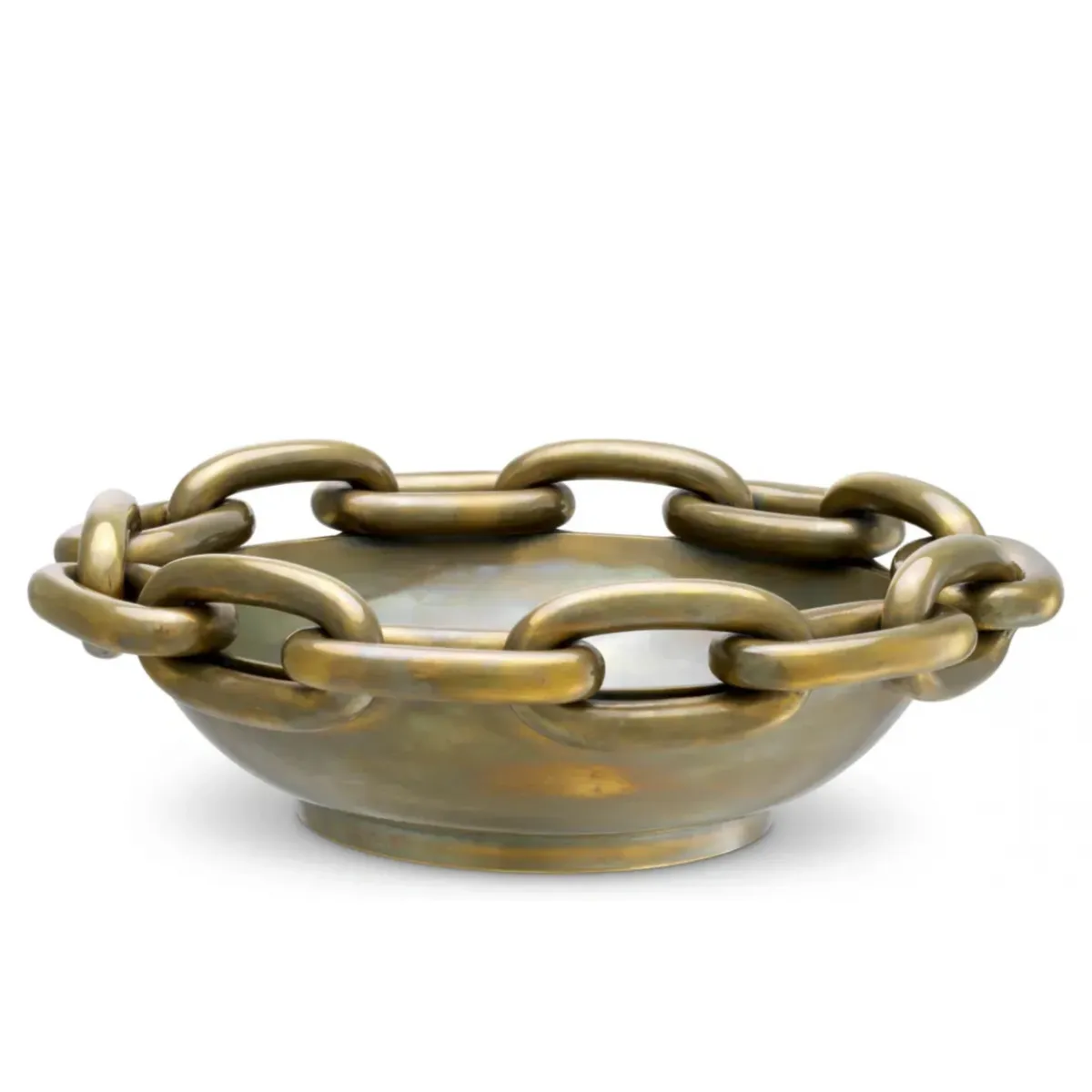 Luxury Vintage Brass Chain Link Decorative Bowl Ø43 cm Front View by Luxury Group International
