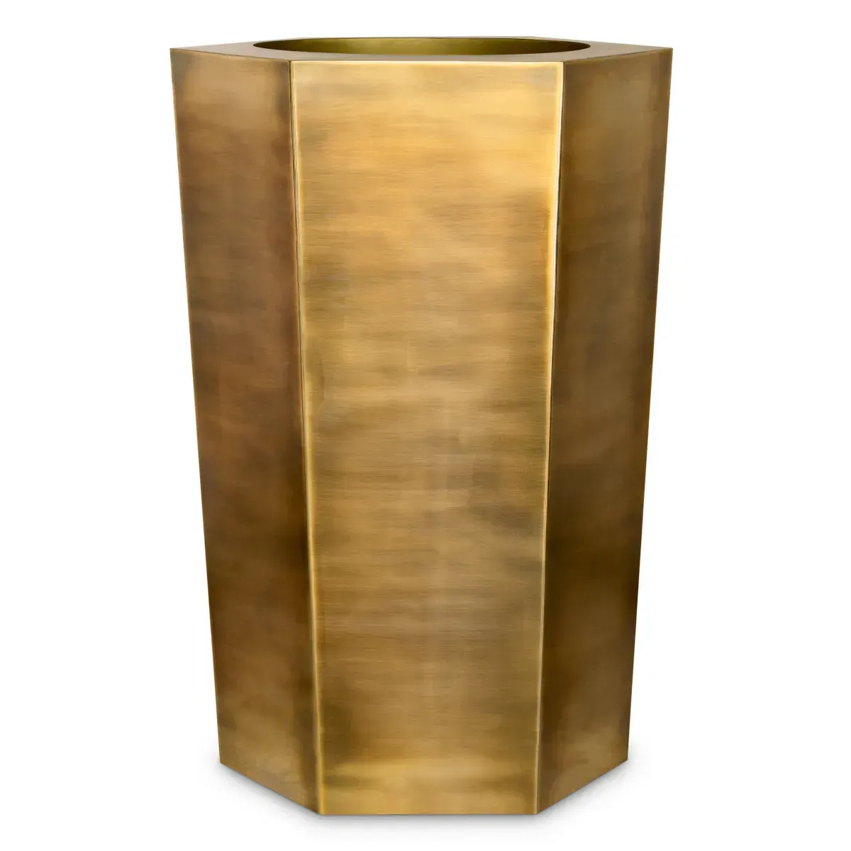 Luxury Vintage Brass Tall Indoor Planter 100.5 cm Architectural Design Front View by Luxury Group International