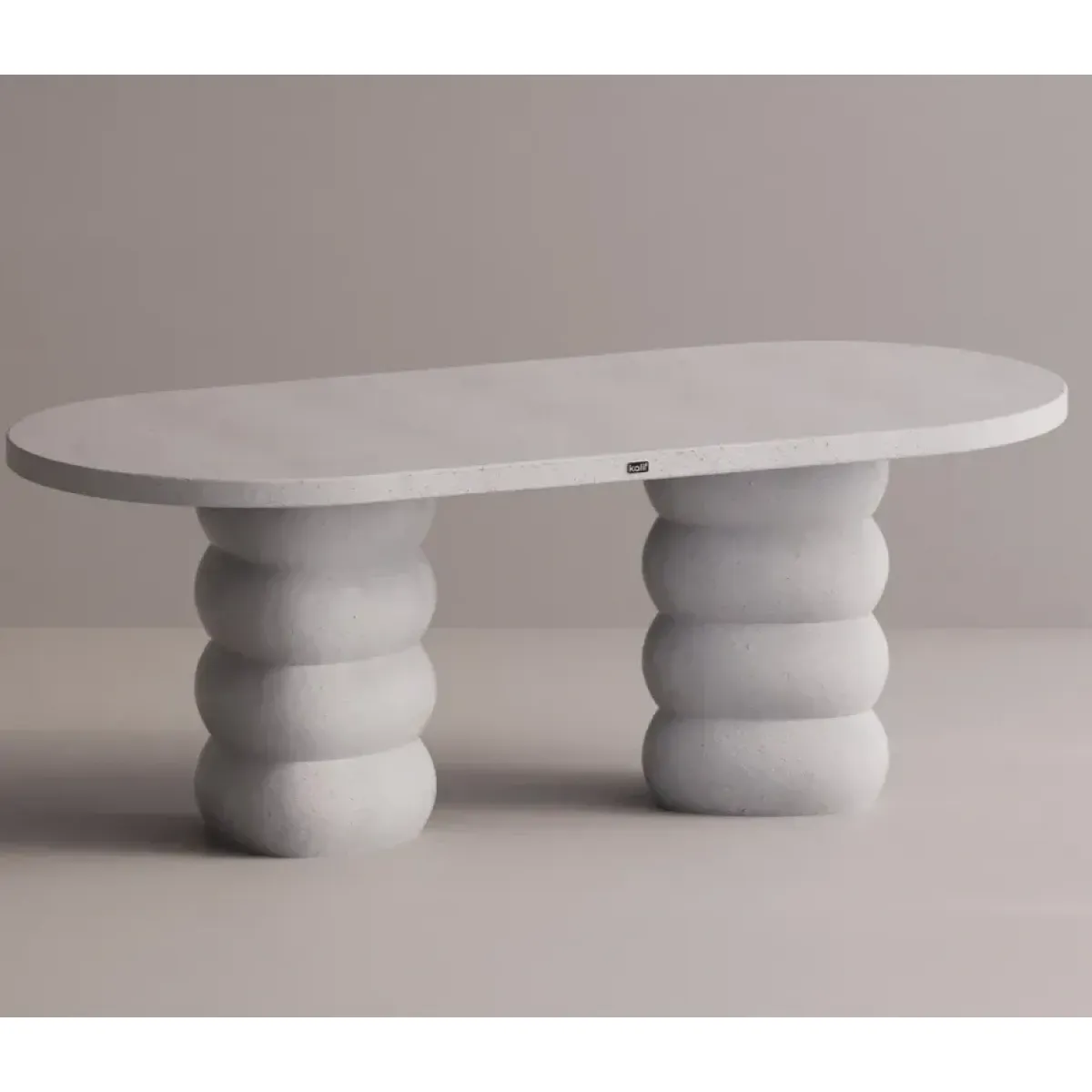 Luxury White Oval Concrete Dining Table with Sculptural Pedestal Base by Luxury Group International