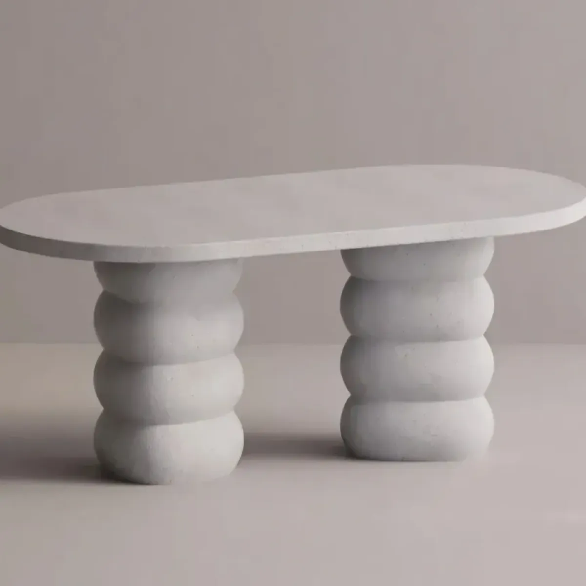 Luxury White Oval Concrete Dining Table with Sculptural Pedestal Base by Luxury Group International