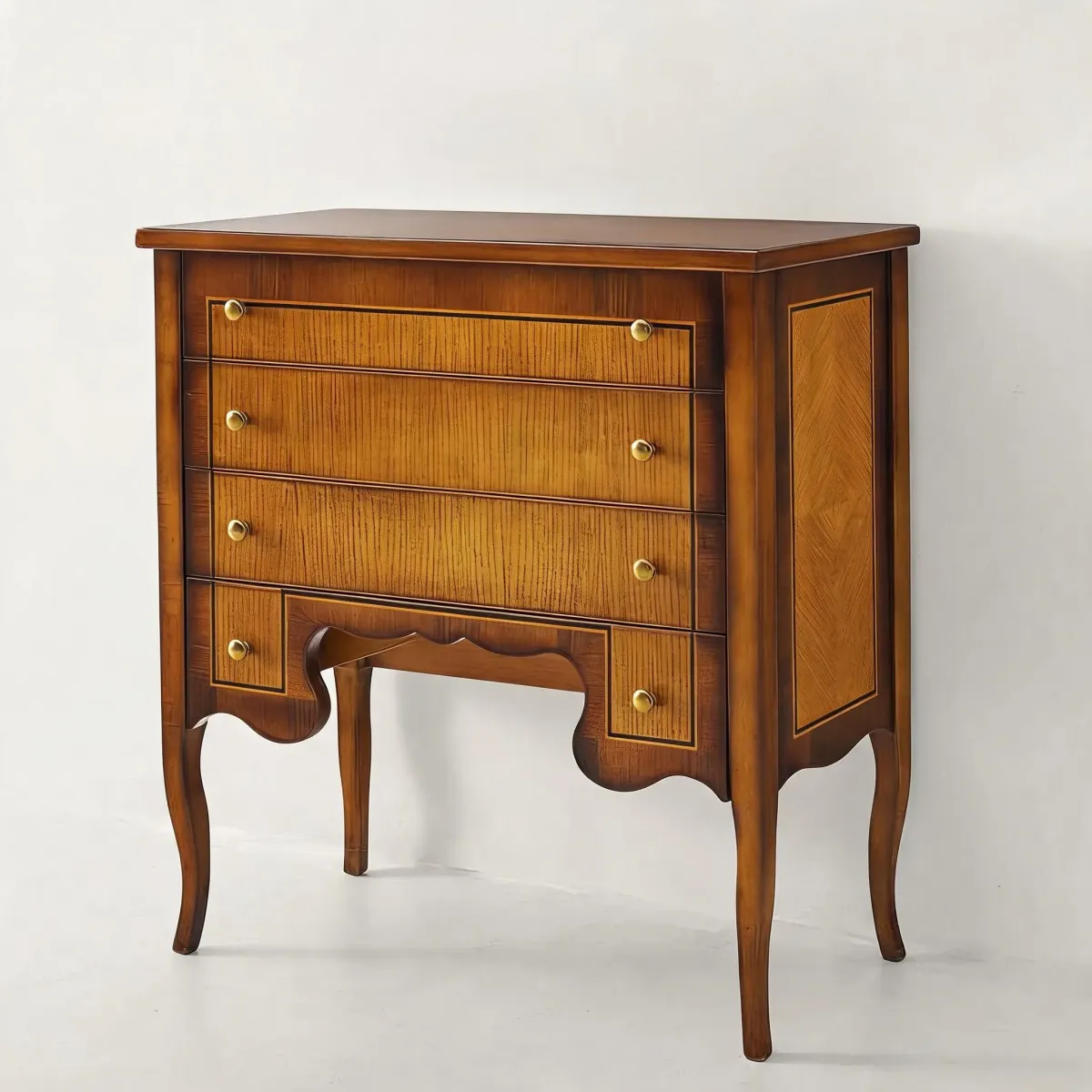 Luxury Wooden Chest of Drawers with Decorative Inlay Top & Cabriole Leg Design Front View by Luxury Group International
