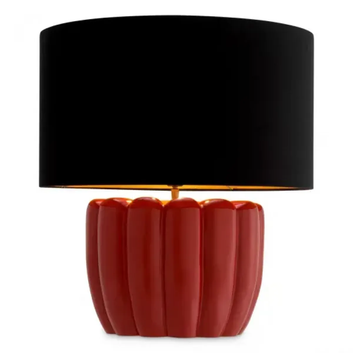 Luxury Wooden Red Base & Black Shade Table Lamp Front View by Luxury Group International