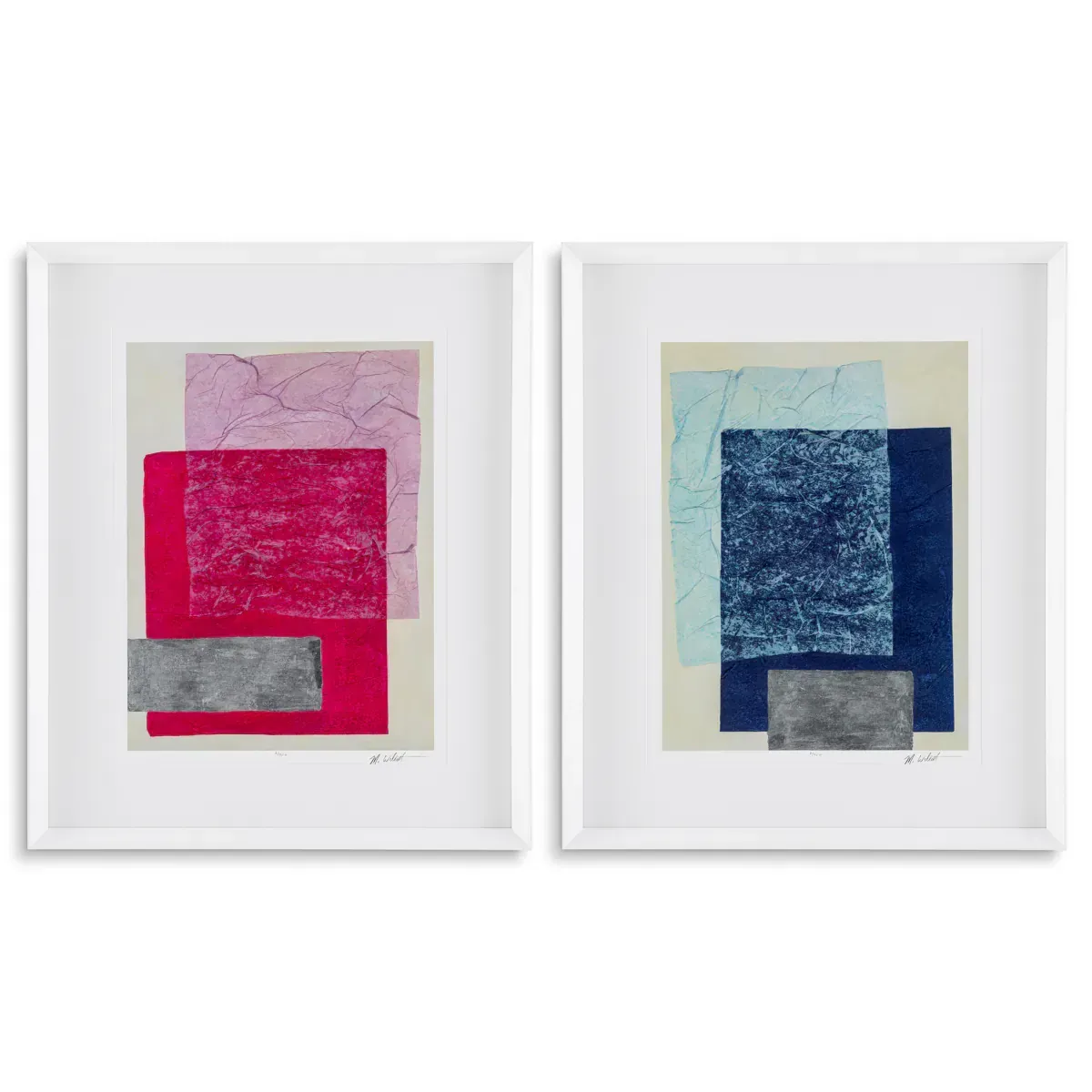 Luxury Colorfields Abstract Paper Print Wall Art Set in White Frames by Luxury Group International