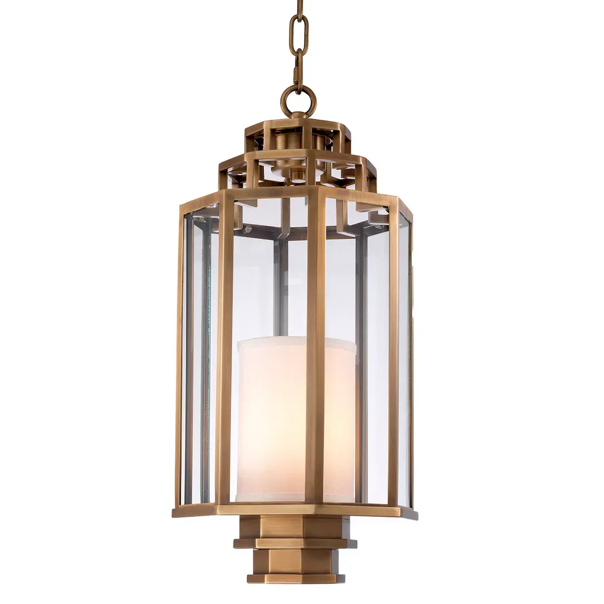 Lampada a Sospensione Lanterna in Ottone di Lusso con Pannelli in Vetro Trasparente di Luxury Group International