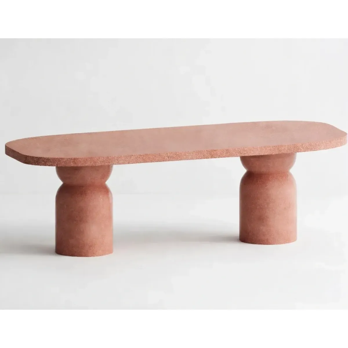 Premium Luxury Modern Table in Terracotta Red Matte Terrazzo with Rounded Pedestal Legs by Luxury Group International