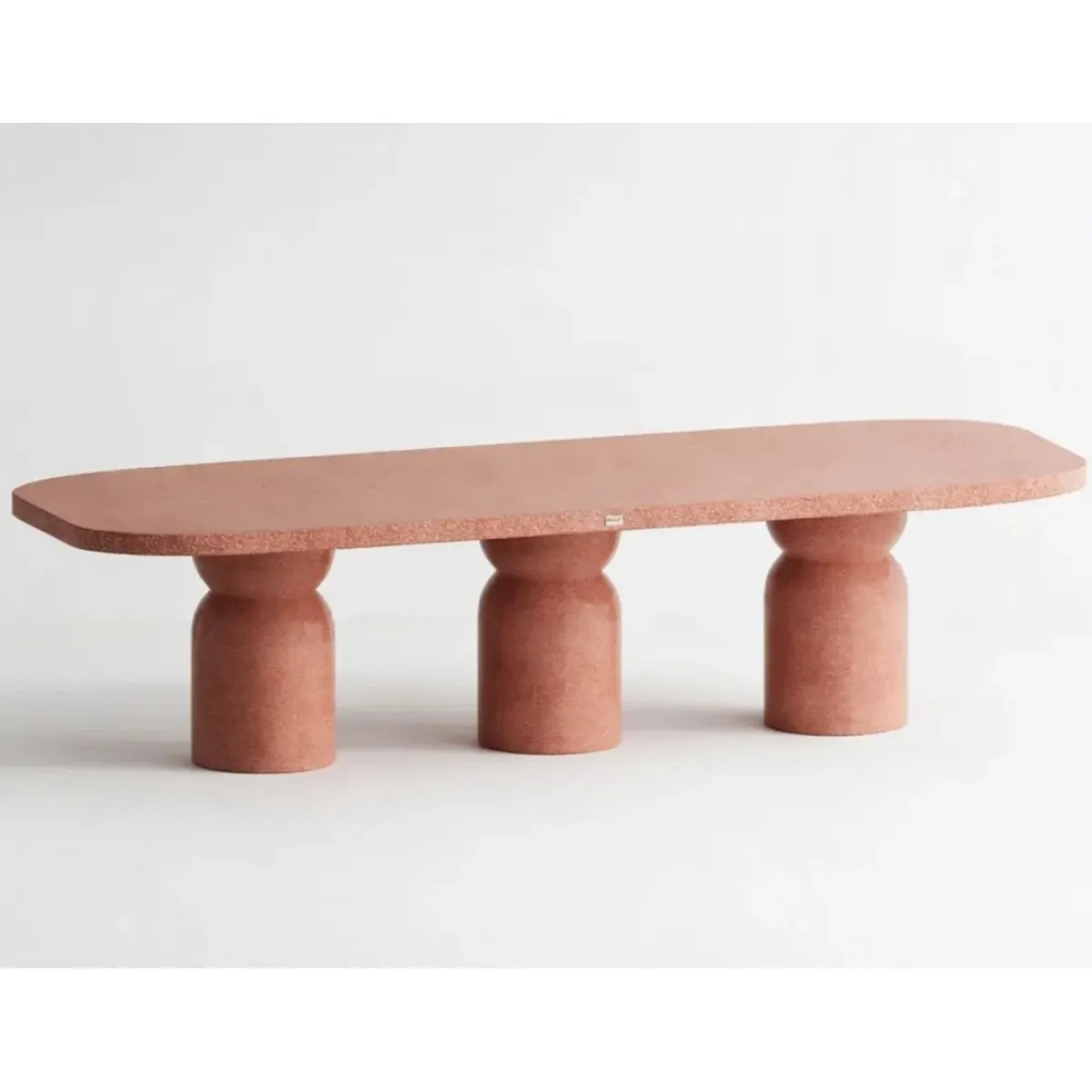 Premium Luxury Modern Table in Terracotta Red Matte Terrazzo with Rounded Pedestal Legs by Luxury Group International