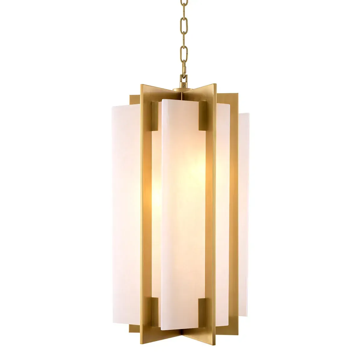Lampada a Sospensione Moderna di Lusso in Ottone – Lampada da Soffitto Geometrica con Vetro Satinato di Luxury Group International
