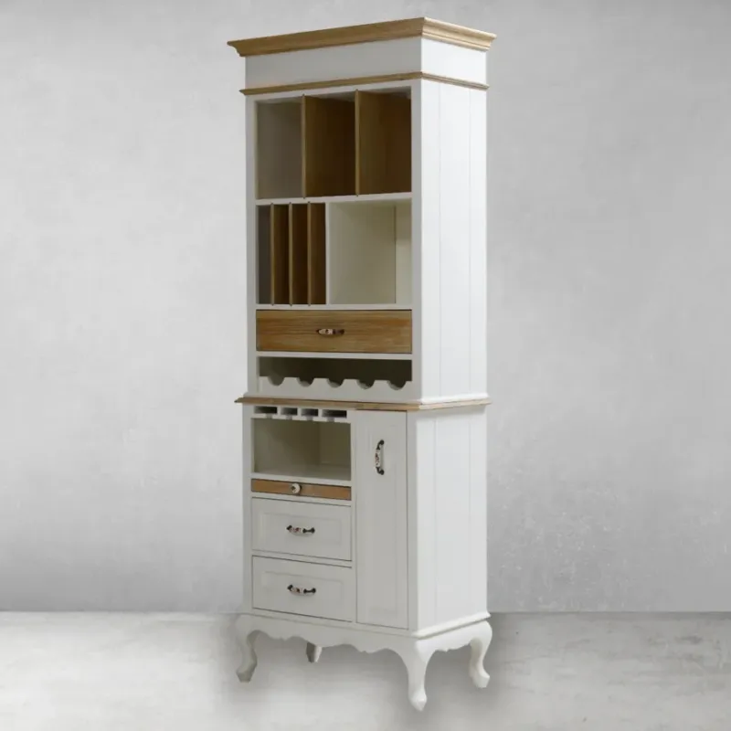 Armoire Étagère en Bois Blanc de Luxe avec Rangement à Vin & Multiples Tiroirs - Armoire Étagère de Luxe Vue de face par Luxury Group International