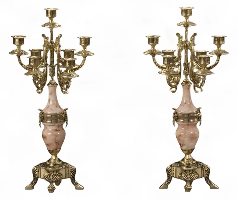Par de Candelabros de Bronce de Siete Luces de Lujo Barroco con Cuerpos en Forma de Urna Rosa por Luxury Group International