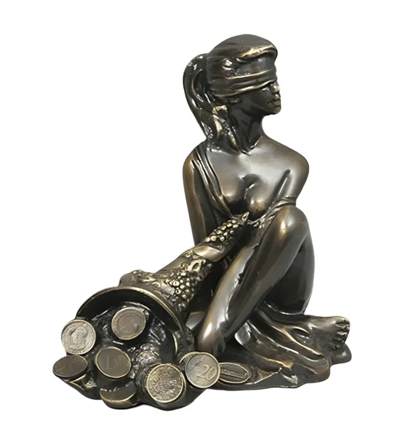 Escultura de Bronce de la Dama de la Fortuna con Venda y Cornucopia de Lujo por Luxury Group International