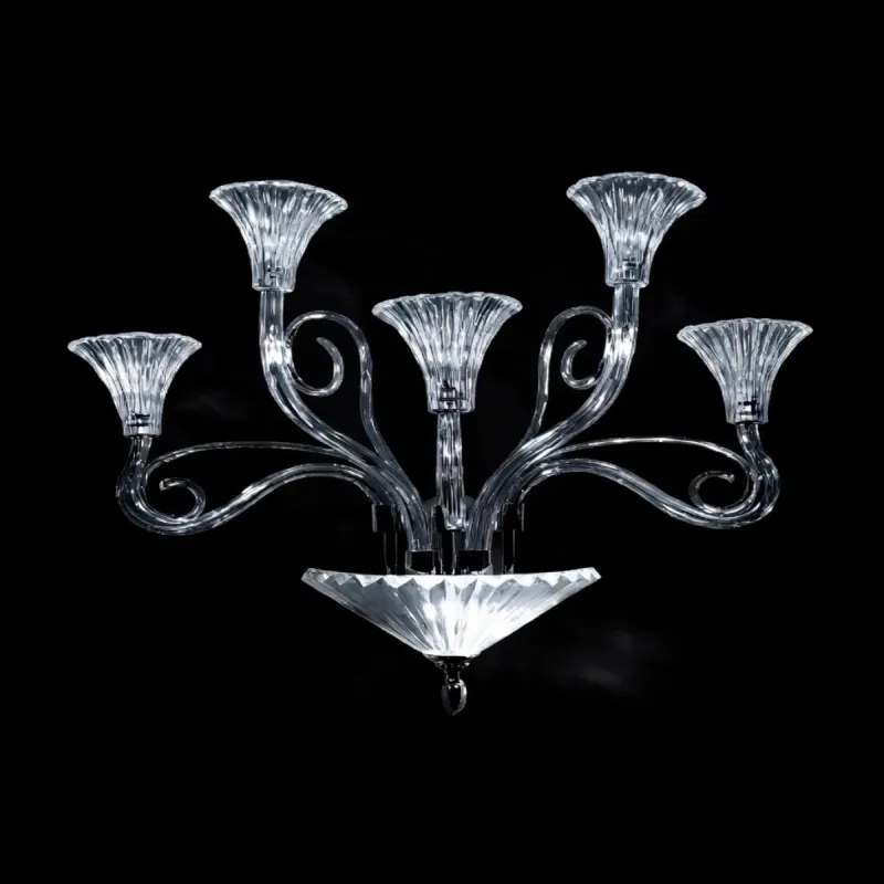 5 Light Luxury Artistic Wall lamp in Clear and Chrome with Frosted Curved Glass Front View by Luxury Group International