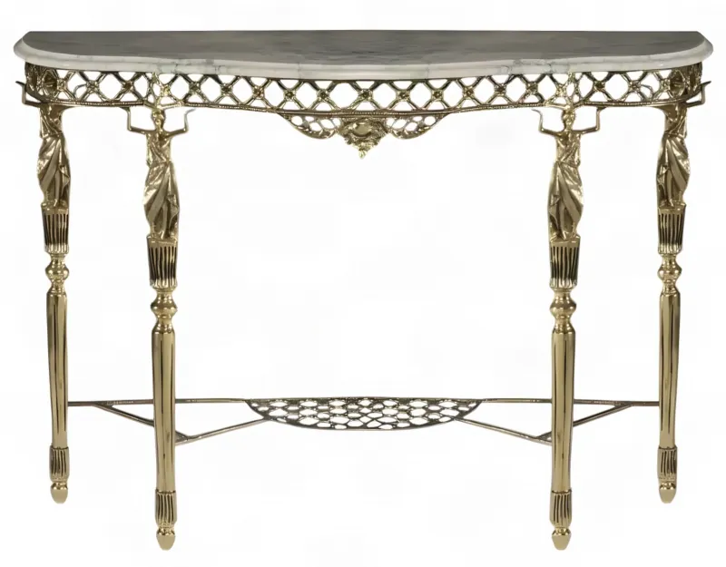 Luxus Konsolentisch mit Marmorplatte, offenem Gitter-Barockrahmen & skulpturalen Figurenstützen Vorderansicht von Luxury Group International