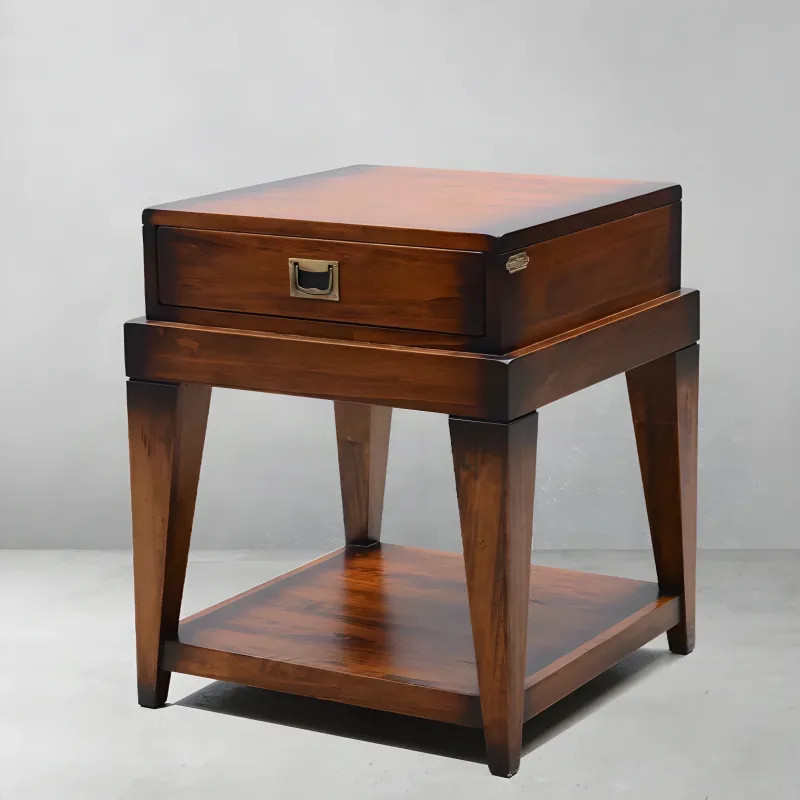 Luxury Wooden Side Table with Integrated Drawer and Lower Display Shelf - Luxury Side Table Front View by Luxury Group International