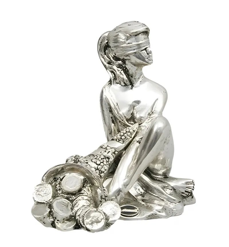 Escultura de Bronce de la Dama de la Fortuna con Venda y Cornucopia de Lujo por Luxury Group International