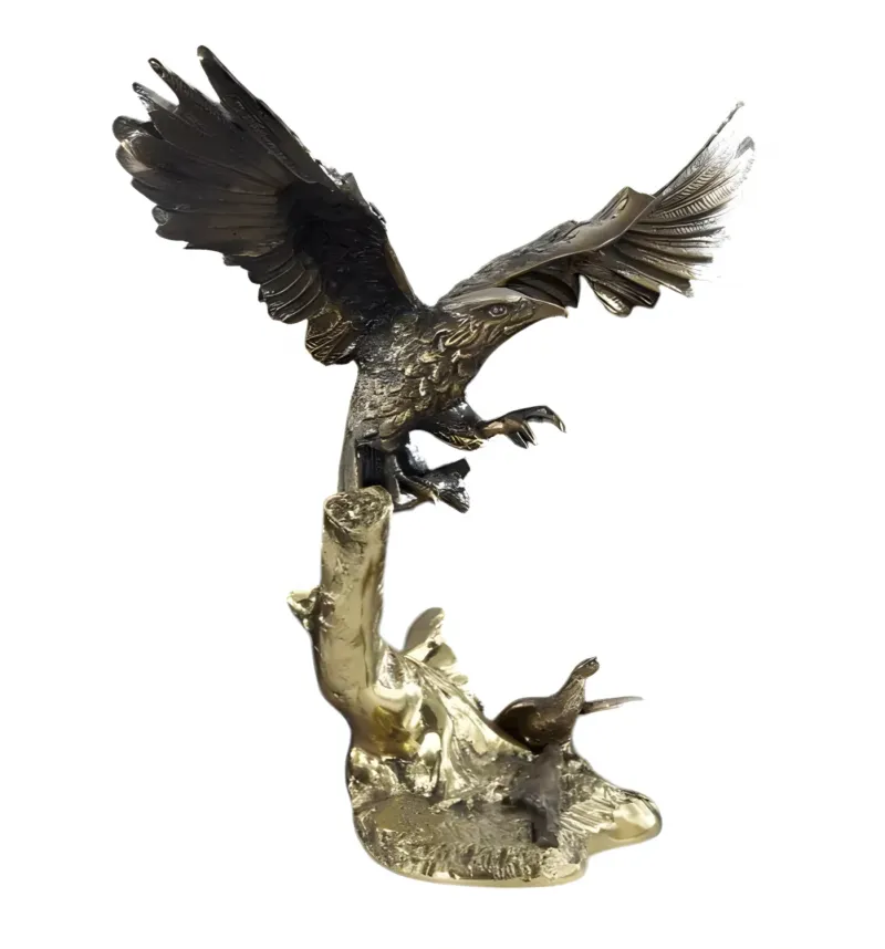 Luxury Majestic Eagle Bronze Sculpture with Outstretched Wings on a Sculpted Tree Branch by Luxury Group International