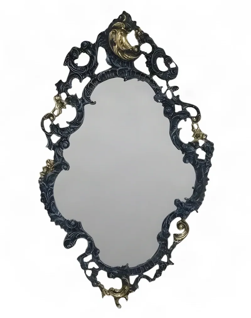 Baroque Luxury Bronze Rocaille Cartouche Wall Mirror with Scroll Crest - Baroque Mirrors Front View by Luxury Group International