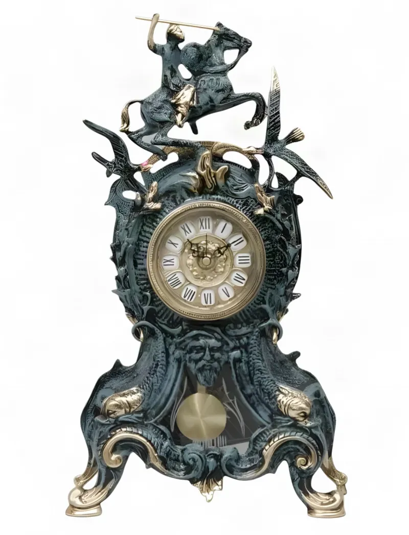Baroque Luxury Bronze Table Clock with Equestrian Rider and Ornate Pendulum Frame Baroque Luxury Bronze Table Clock with Equestrian Rider and Ornate Pendulum Frame by Luxury Group International