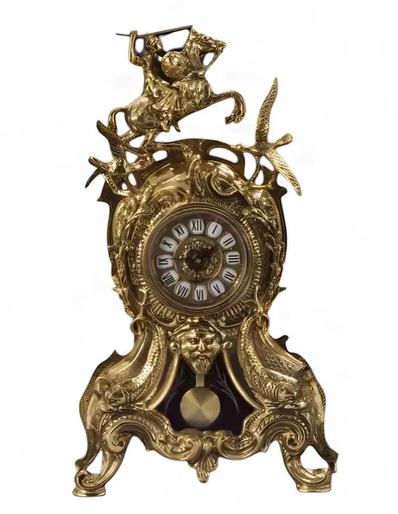 Baroque Luxury Bronze Table Clock with Equestrian Rider and Ornate Pendulum Frame Baroque Luxury Bronze Table Clock with Equestrian Rider and Ornate Pendulum Frame by Luxury Group International